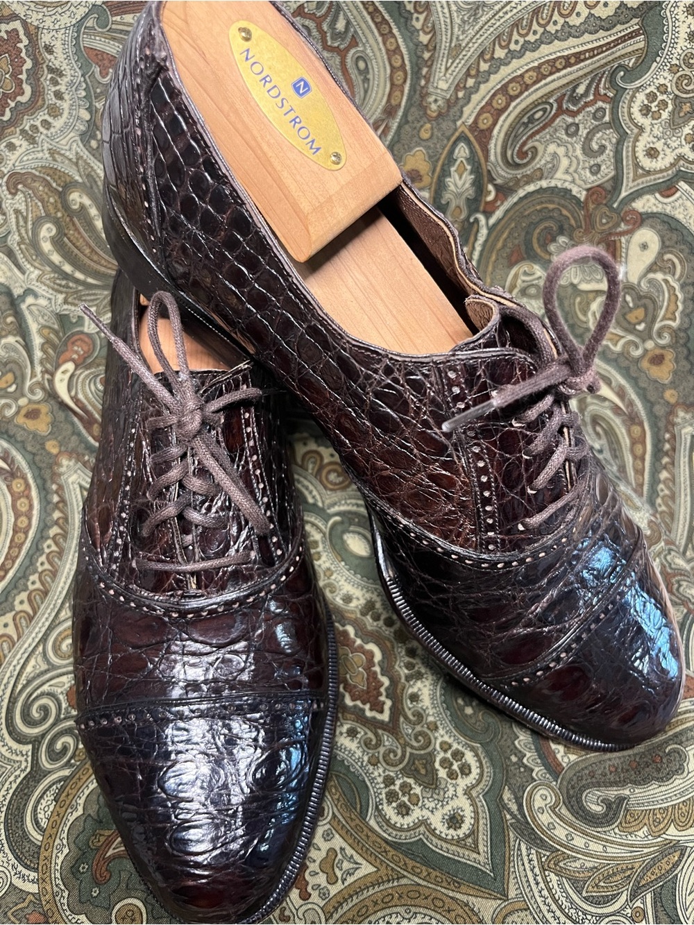 Johnston & Murphy Crown Aristocraft Men's Dark Brown Croc Lace Up Oxfords - 9M